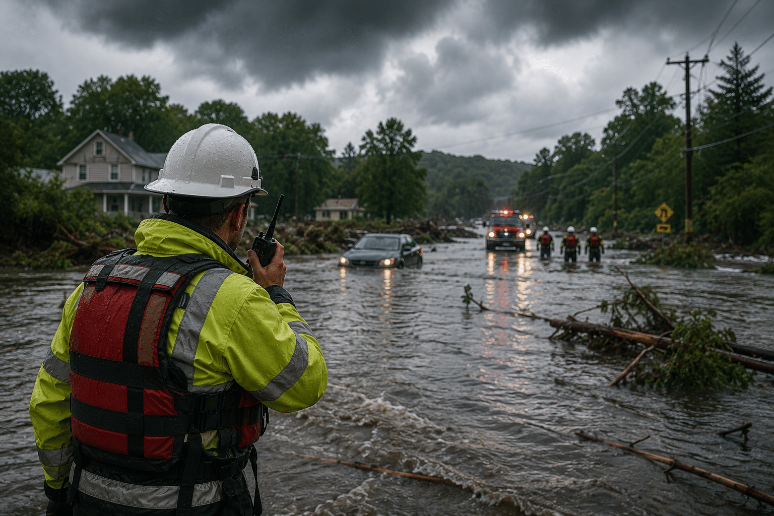 ChatGPT Image Jul 23, 2026, Flood response Flooded Road Alert Coordinate the team