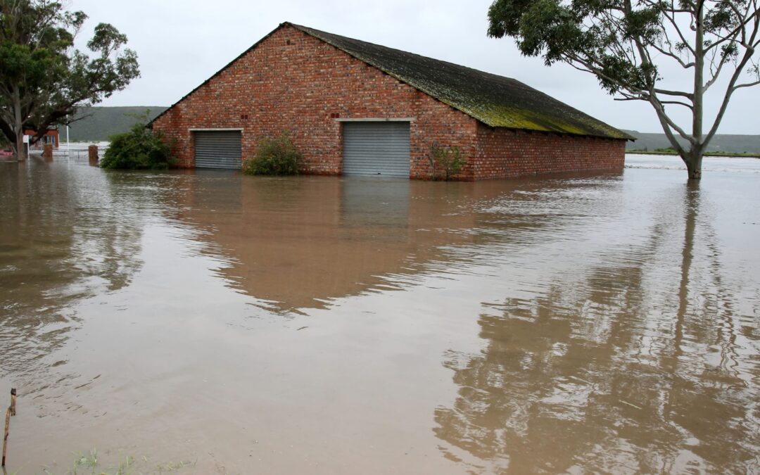 Flooded Boat House on River Bank