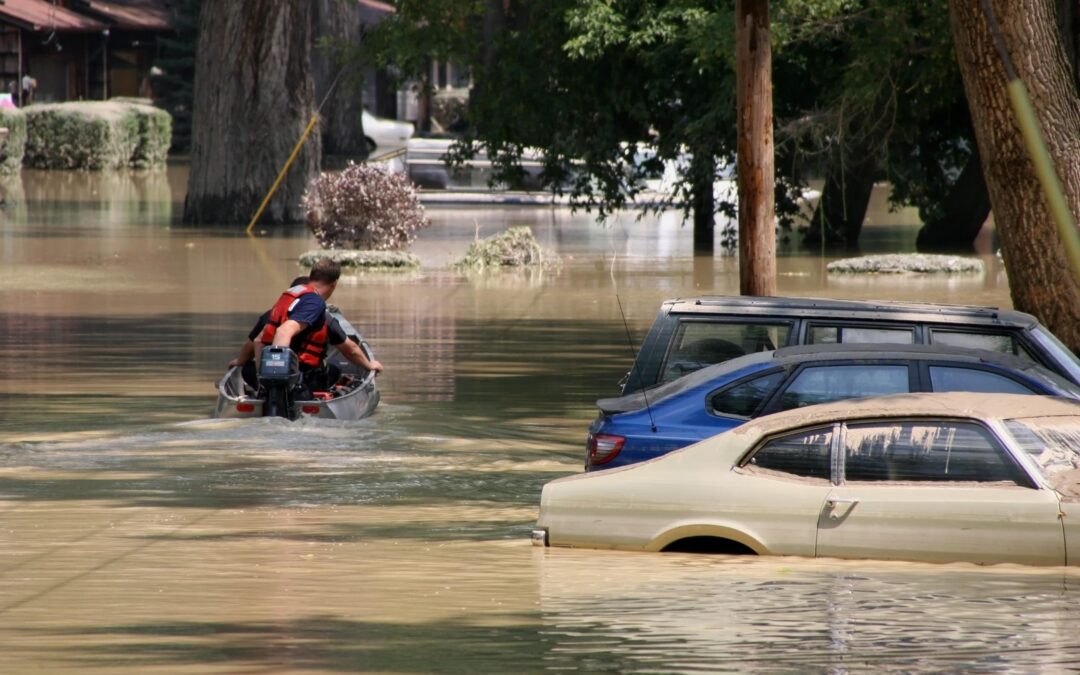 Flood rescue by canoe